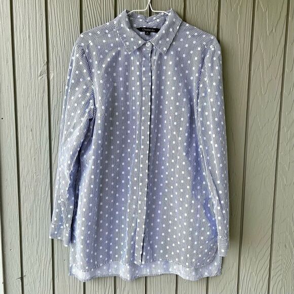 Chadwicks 100% Cotton Blue White Striped Tunic Blouse, Size M - Picture 1 of 11